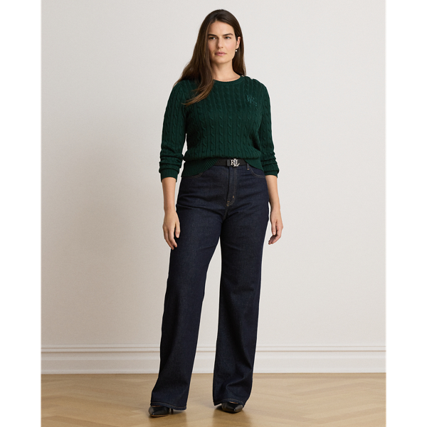 Button-Trim Cable-Knit Sweater