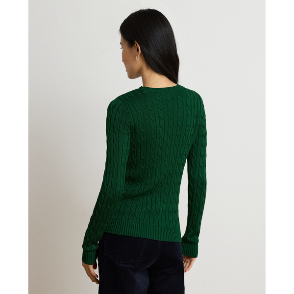 Button-Trim Cable-Knit Sweater