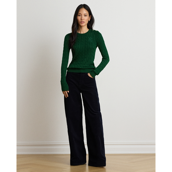 Button-Trim Cable-Knit Sweater