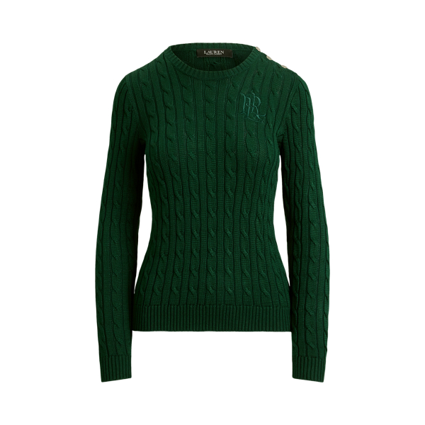 Button-Trim Cable-Knit Sweater