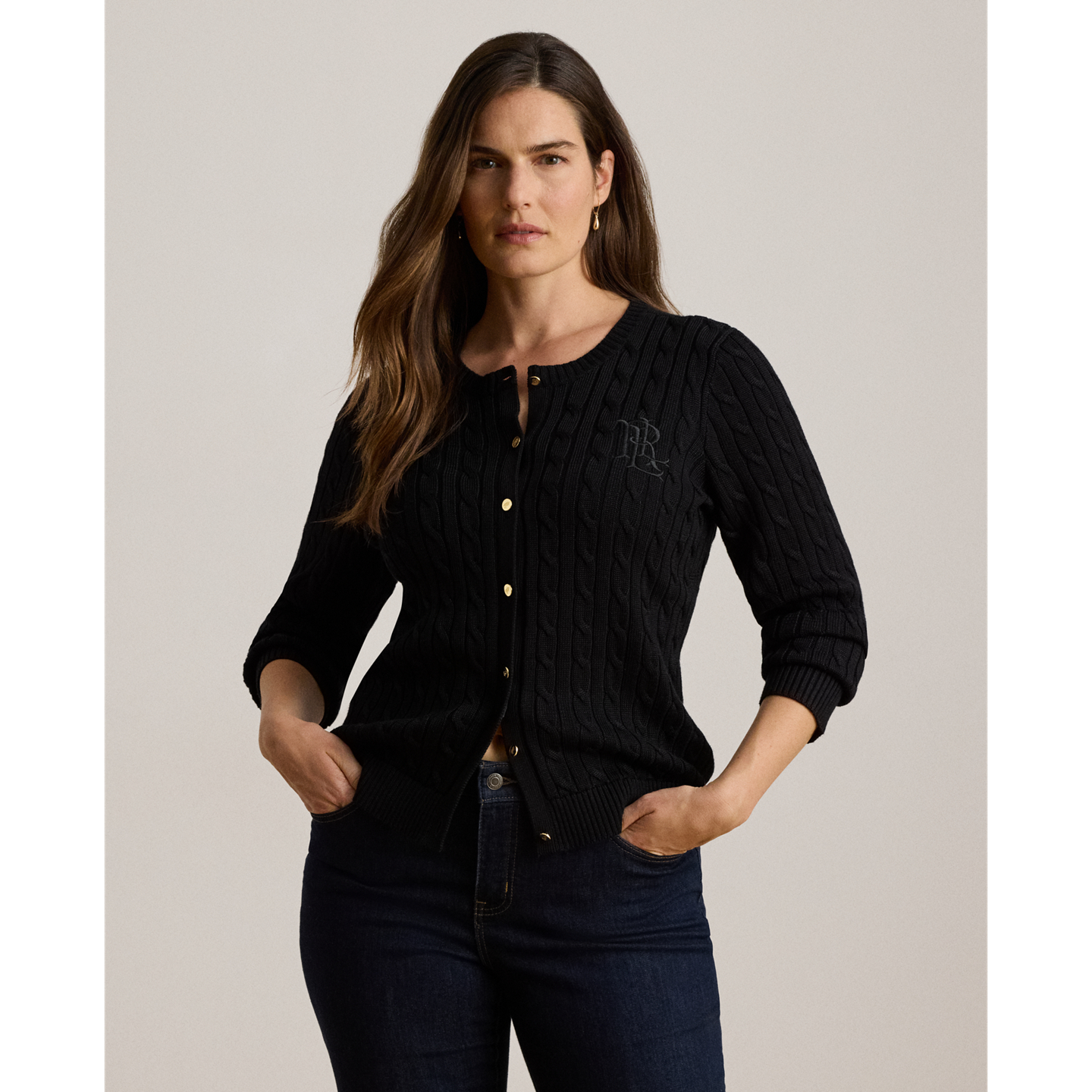 Женский кардиган Ralph Lauren Cable-Knit Cotton-Blend, цвет: Чёрный — фото 6