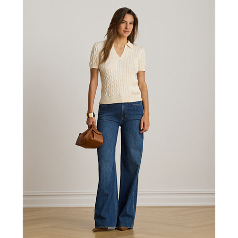 Ralph Lauren Cable Cotton-Blend Short-Sleeve Sweater