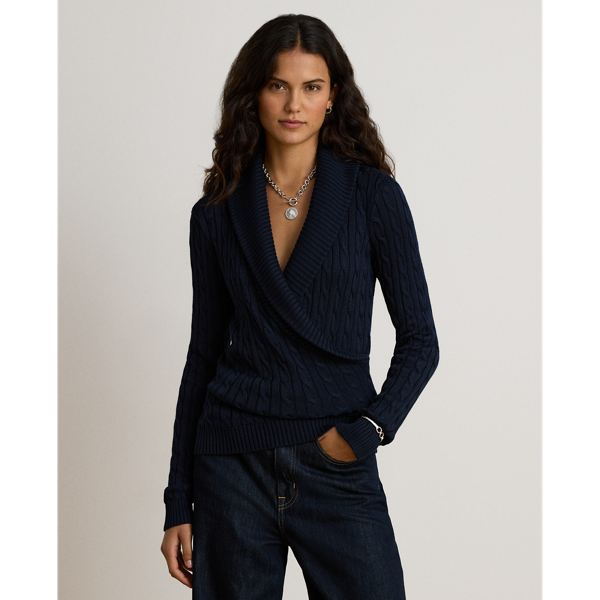 Pullover mit Zopfmuster und Schalkragen