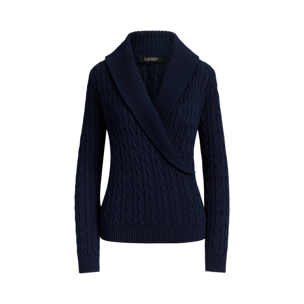 Pullover mit Zopfmuster und Schalkragen