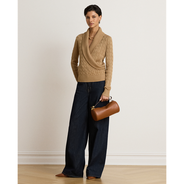Lauren Camel Cable Cotton-Blend Shawl-Collar Jumper Lauren 4