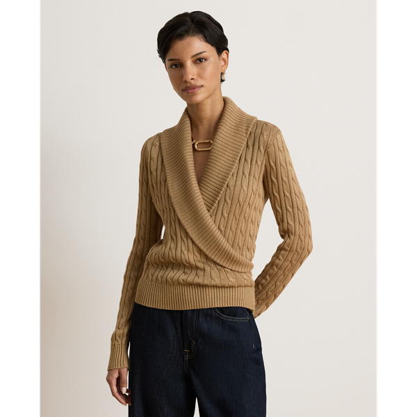 Lauren Camel Cable Cotton-Blend Shawl-Collar Jumper Lauren 1