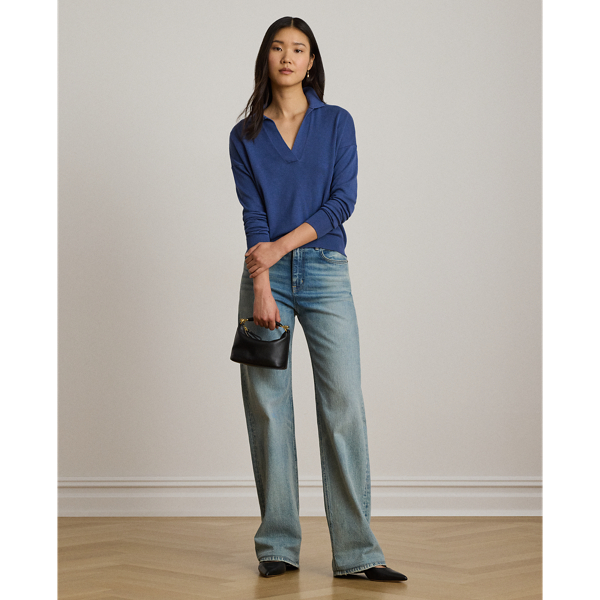 Inky Blue Cotton-Modal Polo Sweater Lauren 4