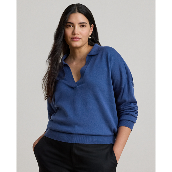 Inky Blue Cotton-Modal Polo Sweater Lauren 8