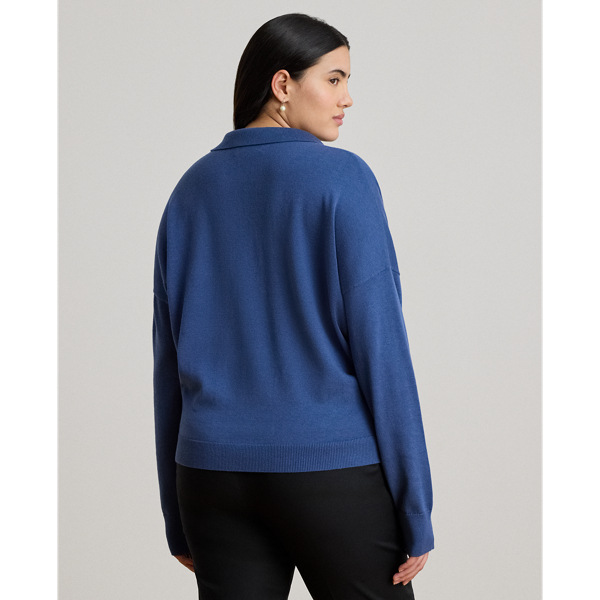 Inky Blue Cotton-Modal Polo Sweater Lauren 10