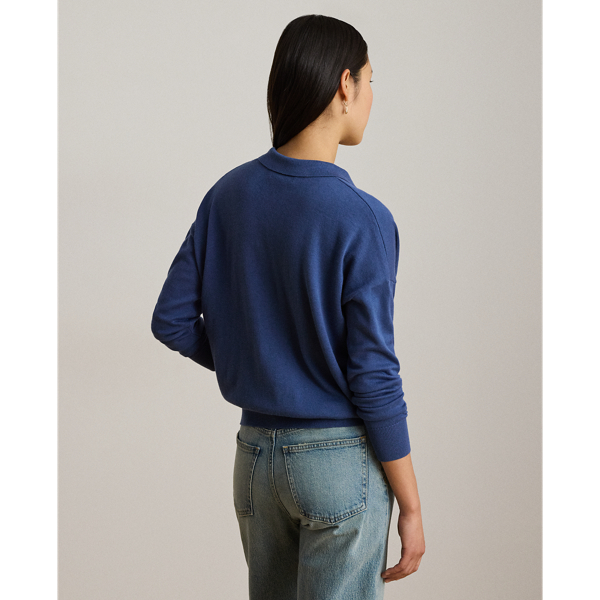 Inky Blue Cotton-Modal Polo Sweater Lauren 5
