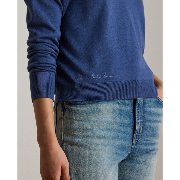 Inky Blue Cotton-Modal Polo Sweater Lauren 6