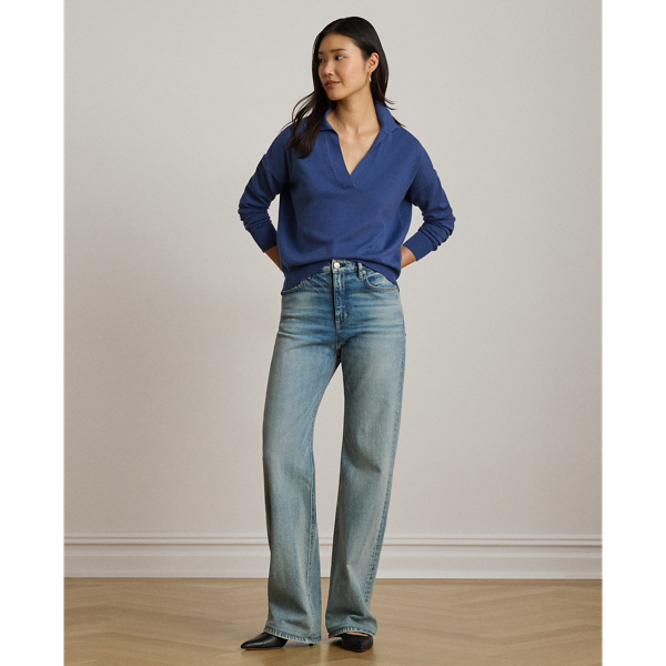 Inky Blue Cotton-Modal Polo Sweater Lauren 7