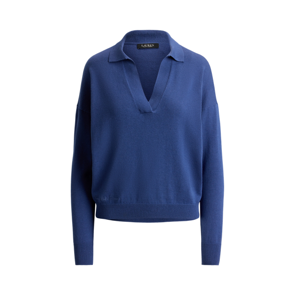 Inky Blue Cotton-Modal Polo Sweater Lauren 2