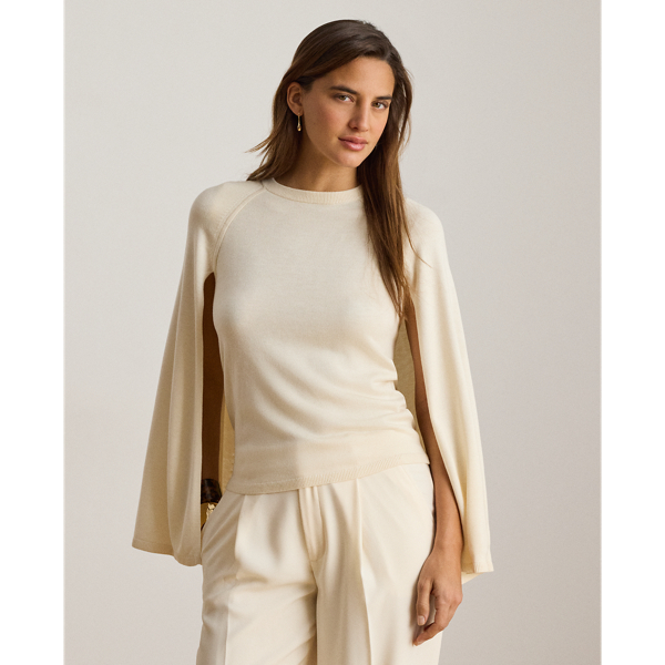 Rundhalspullover mit Cape Lauren in Mascarpone-Creme 1