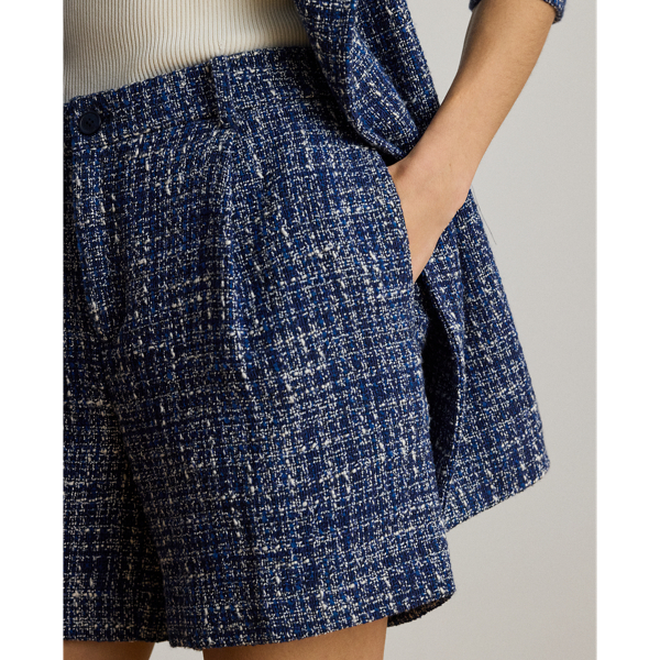 Navy Blue Multi Pleated Boucl&eacute; Short Lauren 6