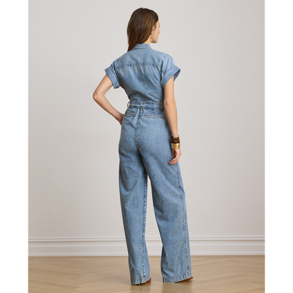 Combinaison ceintur&eacute;e jambe large denim Lauren en D&eacute;lav&eacute; Alicia 5
