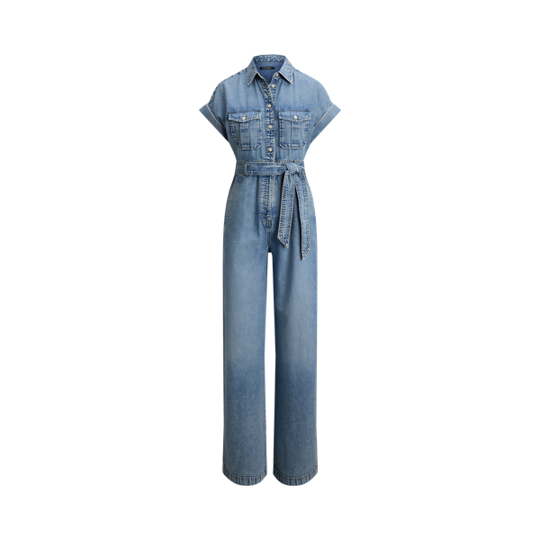 Combinaison ceintur&eacute;e jambe large denim Lauren en D&eacute;lav&eacute; Alicia 2