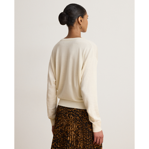 Lauren モダールシルクブレンド Vネック セーター マスカルポーネ クリーム 5
