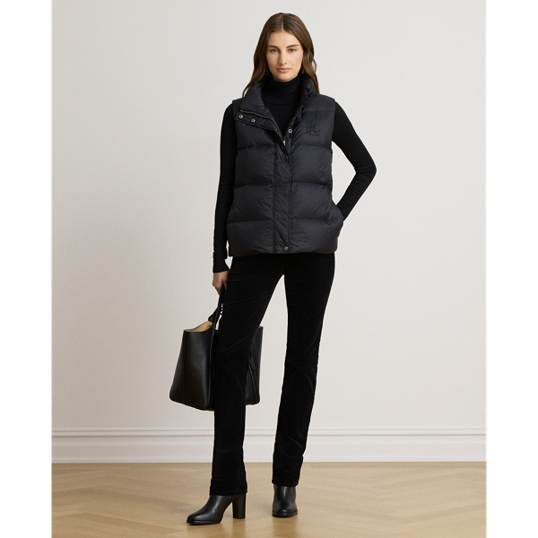 Black Channel-Quilted Funnelneck Down Vest Lauren 4