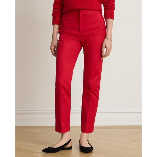 Ralph Red Cotton Slim Straight Trousers Lauren 4