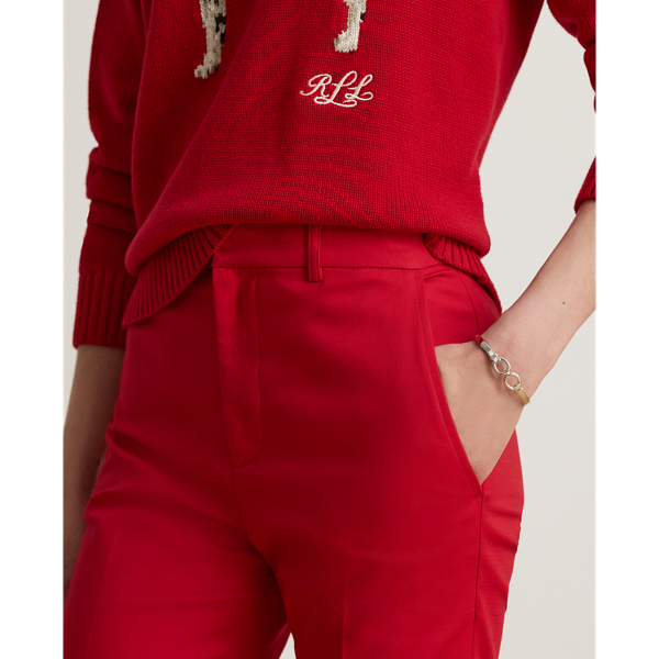 Ralph Red Cotton Slim Straight Trousers Lauren 6