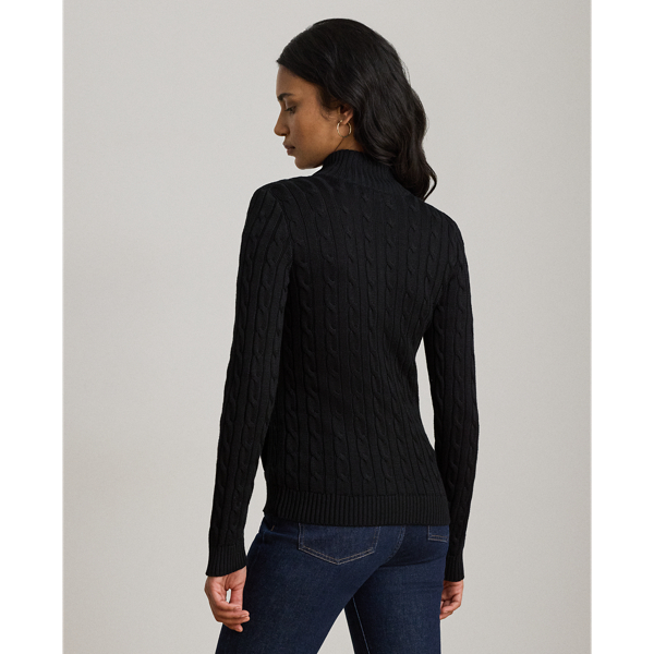 Black Cable-Knit Full-Zip Mockneck Sweater Lauren 5