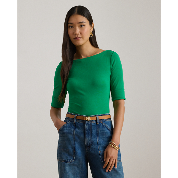 NO COLOR Stretch Cotton Boatneck Tee Lauren Petite 1