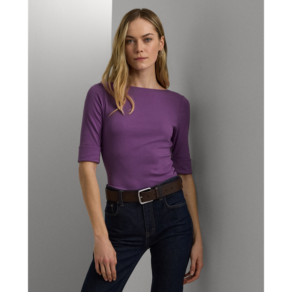 Aurora Violet Stretch Cotton Boatneck Tee Lauren Petite 1