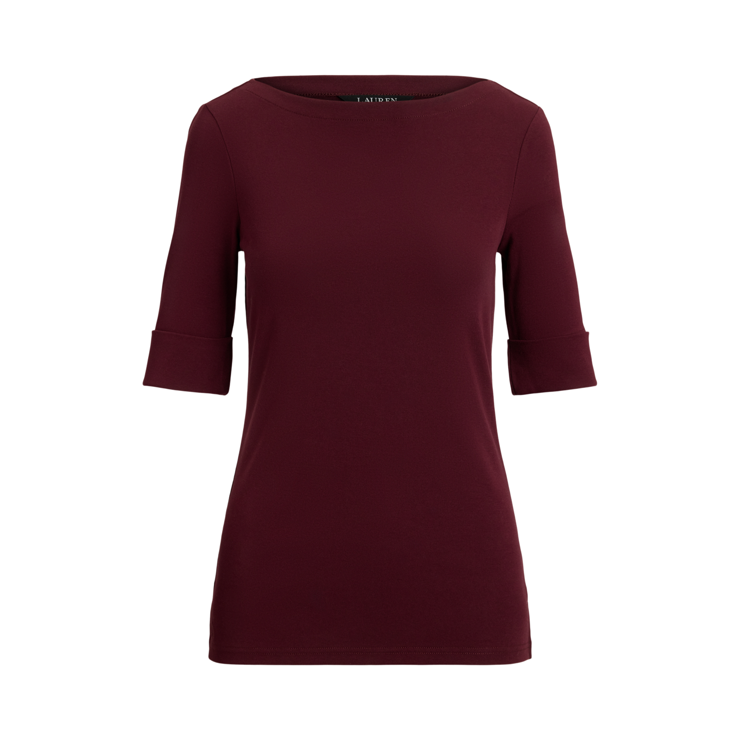 Женская футболка Ralph Lauren Stretch Cotton Boatneck, цвет: Тёмный гранатовый — фото 4