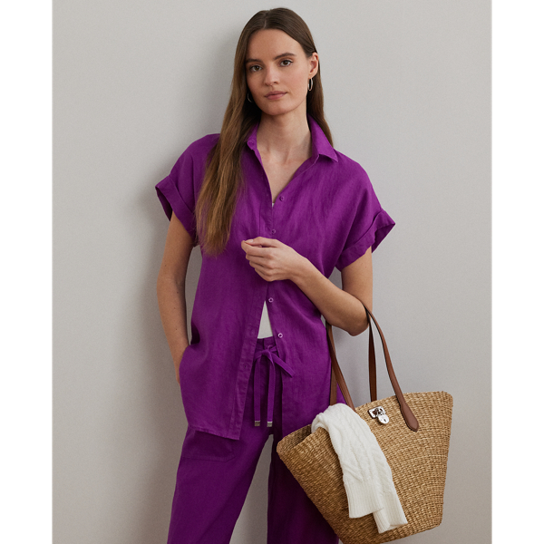 ラルフ・ローレン Lauren Ralph Lauren Petite リラックスフィット Linen Short-Sleeve Shirt レディー Lauren Ralph Lauren Women's Relaxed-Fit Print Short-Sleeve