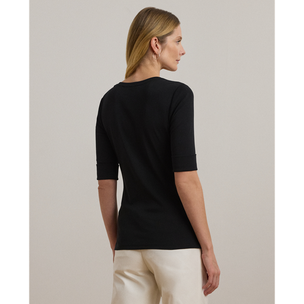 Stretch Cotton Elbow-Sleeve V-Neck Tee for Women | Ralph