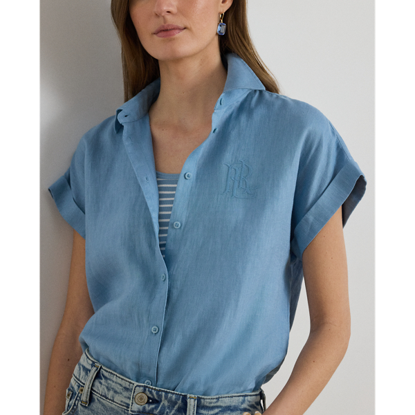 Blue Note Relaxed Fit Linen Short-Sleeve Shirt Lauren Petite 6