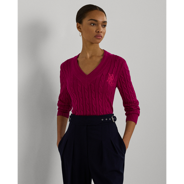 Fuchsia Berry Cable-Knit Cricket Sweater Lauren Petite 1