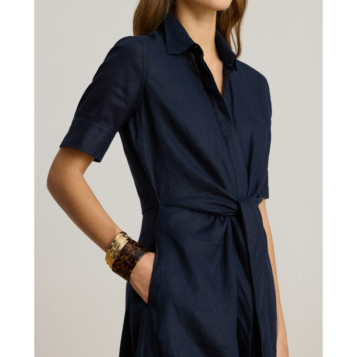 Женское платье Ralph Lauren Tie-Front Linen Shirtdress, цвет: Тёмно-синий — фото 3