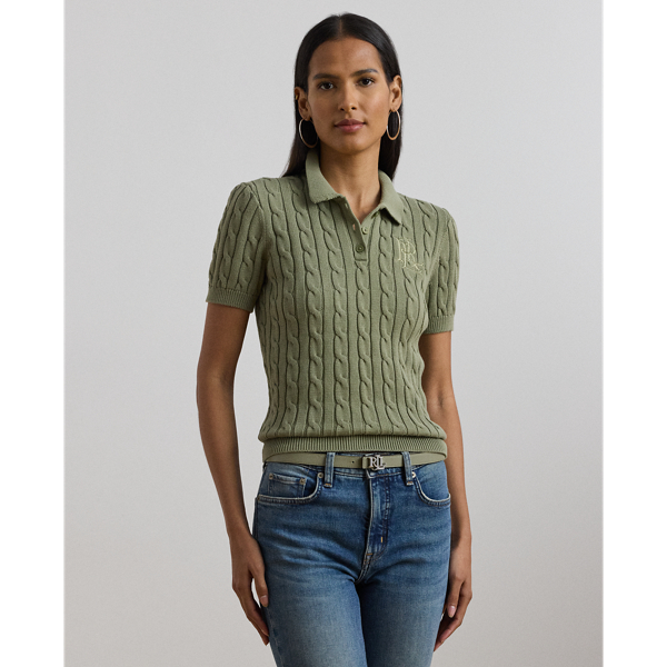 Sage Green Pull polo torsadé en coton Lauren Petite 1