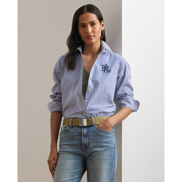Relaxed-Fit Baumwollhemd mit Streifen Lauren Petite in Blau/Wei&szlig; 7