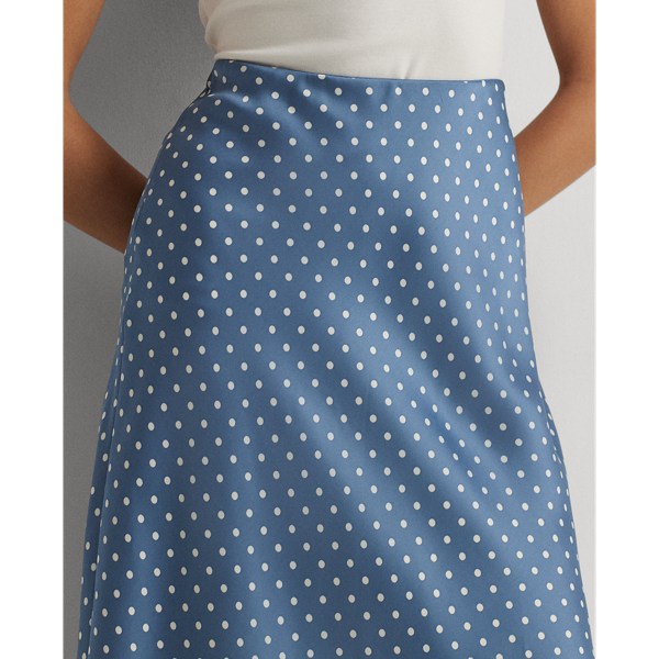 Blue/Cream Polka-Dot Satin Charmeuse Midi Skirt Lauren Petite 6