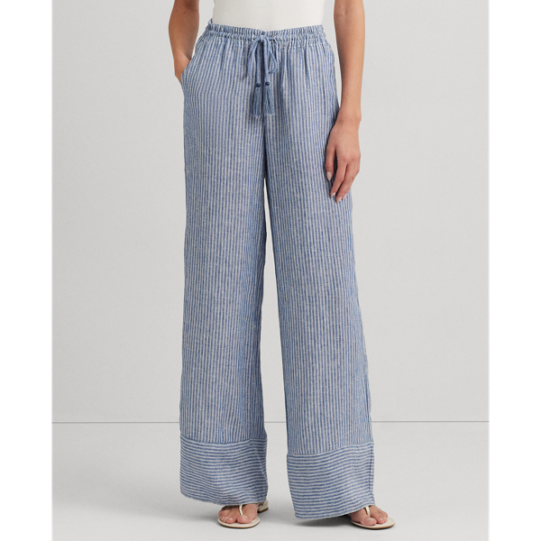 Blue/White Pinstripe Linen Wide-Leg Pant Lauren Petite 4