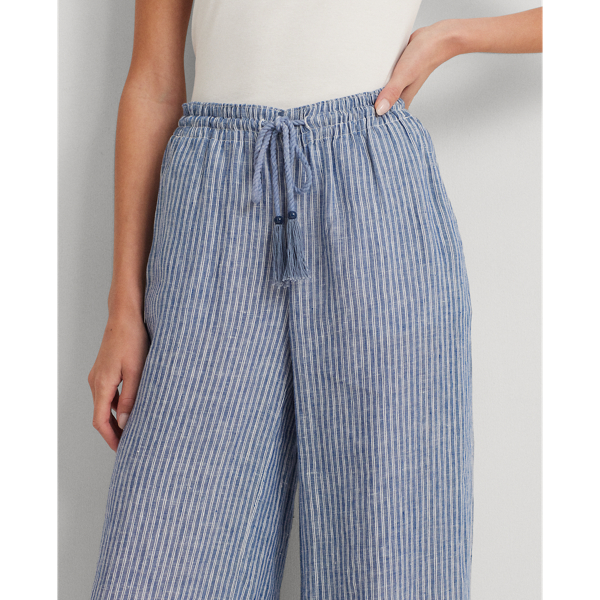Blue/White Pinstripe Linen Wide-Leg Pant Lauren Petite 6