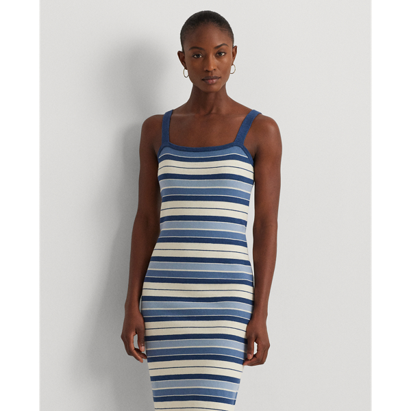 Multi Striped Cotton-Blend Tank Dress Lauren Petite 4