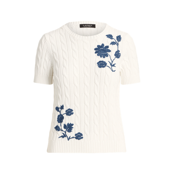 Floral Cable-Knit Short-Sleeve Jumper Lauren Petite 1