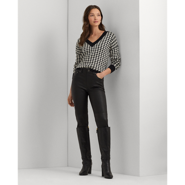 Black/Mascarpone Cream Houndstooth Jacquard V-Neck Sweater Lauren Petite 4