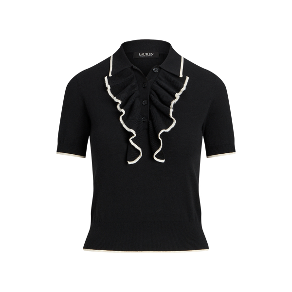 Zweifarbiger Polo-Pullover mit R&uuml;schen Lauren Petite in 1