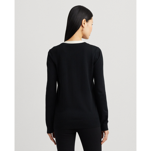 Black/Mascarpone Cream Two-Tone Cotton-Blend Cardigan Lauren Petite 5