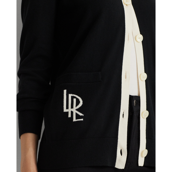 Black/Mascarpone Cream Two-Tone Cotton-Blend Cardigan Lauren Petite 6