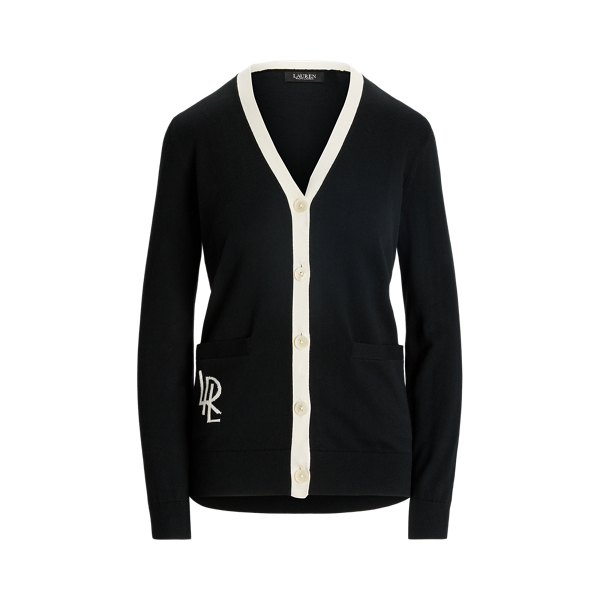 Black/Mascarpone Cream Two-Tone Cotton-Blend Cardigan Lauren Petite 2