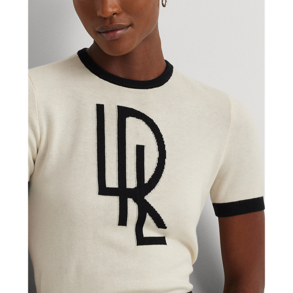 Mascarpone Cream/Black Two-Tone Logo Short-Sleeve Sweater Lauren Petite 6