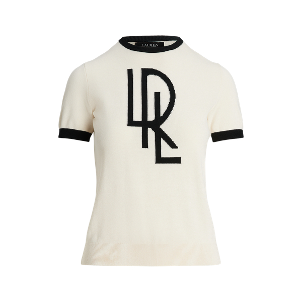 Mascarpone Cream/Black Two-Tone Logo Short-Sleeve Sweater Lauren Petite 2