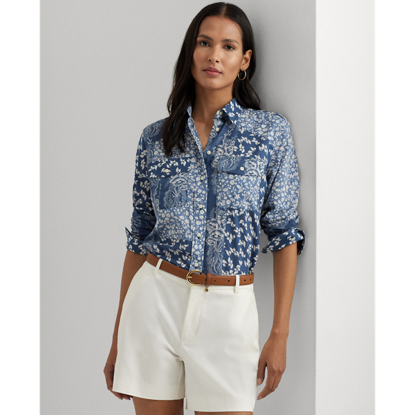 Classic Fit Patchwork Floral Voile Shirt