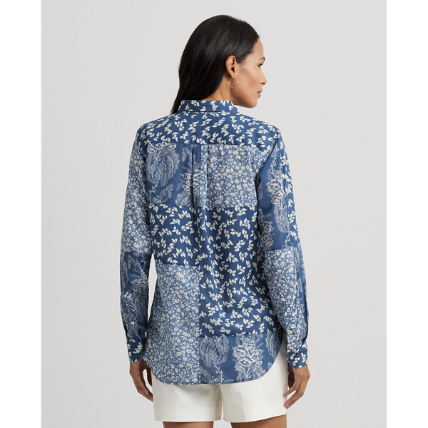 Blue/Cream Classic Fit Patchwork Floral Voile Shirt Lauren Petite 5